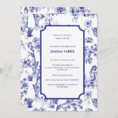 青と白のトイル・ド・ジュイ 招待状 (正面/裏面)