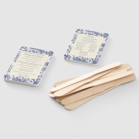 青と白のトイル ハンドファン (組立なし)