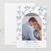 青と白のトイレ カップル写真 セーブ・ザ・デート 招待状 (正面/裏面)