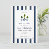 青と白のトピアリーズガーデンバースデーパーティー 招待状 (スタンド正面)