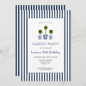 青と白のトピアリーズガーデンバースデーパーティー 招待状 (正面/裏面)