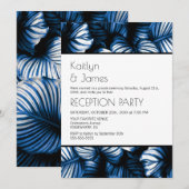 青と白のトロピカルパームの結婚式の披露宴 招待状 (正面/裏面)