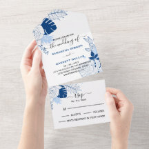 青と白のトロピカルリーフウェディング