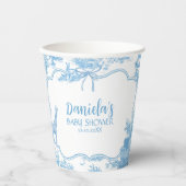 青と白のトワフランスのールデジュイ赤ちゃんシャワー 紙コップ (正面)