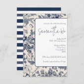 青と白のトワフランスのールブライダルシャワー 招待状 (正面/裏面)