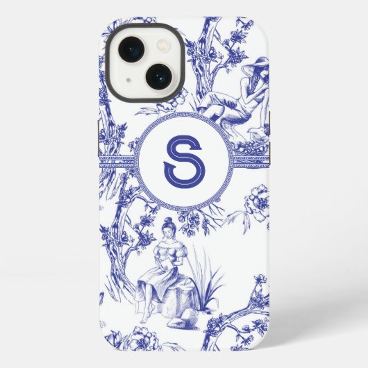 青と白のトワル・ド・ジュイ iPhoneケース (裏面)