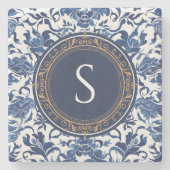 青と白のトワールチノフランスのイセリー ストーンコースター (正面)