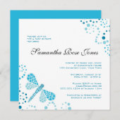 青と白のトンボの赤エレガントちゃんシャワー 招待状 (正面/裏面)