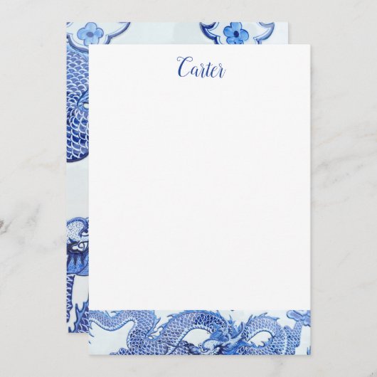 青と白のドラゴンひな形 招待状 (正面/裏面)