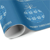 青と白のニットのメリークリスマスオーナメント ラッピングペーパー (ロールコーナー)