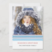 青と白のニットモダンフォトホリデーカード 招待状 (正面)