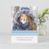 青と白のニットモダンフォトホリデーカード 招待状 (スタンド正面)