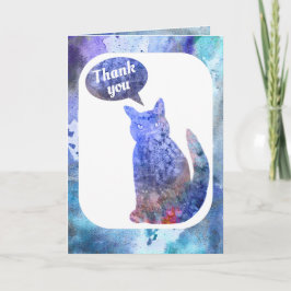 青と白のネコの水彩ありがとう サンキューカード