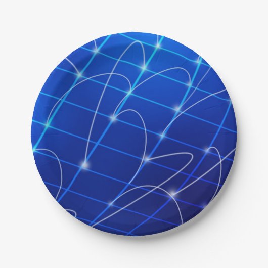青と白のネットワークつながり ペーパープレート (正面)