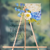 青と白のハイドランジア ブライダルシャワー ウェルカム アクリルサイン (ニュートラル)