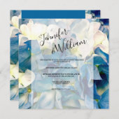 青と白のハイドランジア 現代の結婚式招待状 招待状 (正面/裏面)