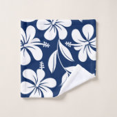 青と白のハイビスカス バスタオルセット (ウォッシュタオル)