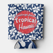 青と白のハイビスカス 缶クーラー (正面)