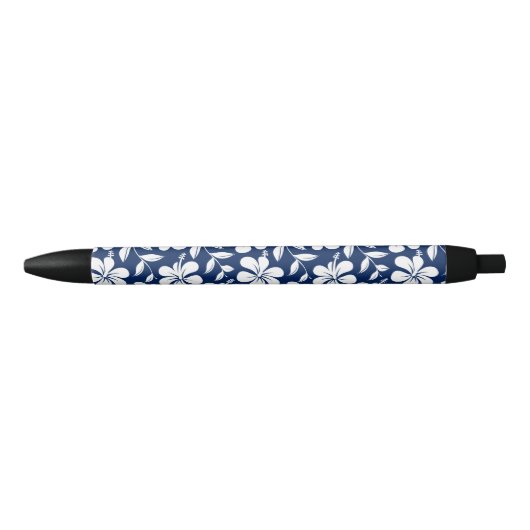 青と白のハイビスカス 黒ボールペン (正面)