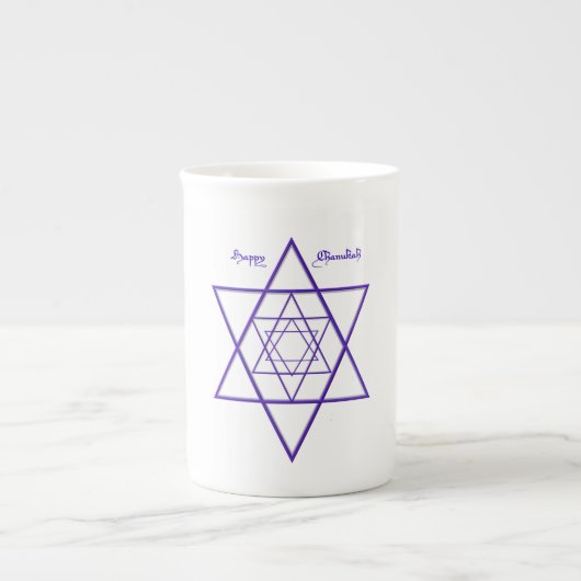 青と白のハヌカー(ユダヤ教の祭り)/ハヌッカボーン中国マグ ボーンチャイナマグカップ (正面)