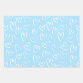 青と白のハートパターン ラッピングペーパーシート (正面2)