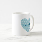 青と白のハート コーヒーマグカップ (正面右)
