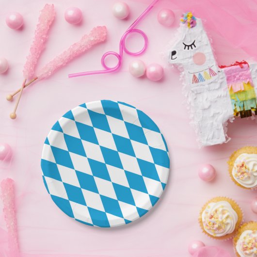 青と白のバイエルダイヤモンド国旗のパターン ペーパープレート (パーティー)