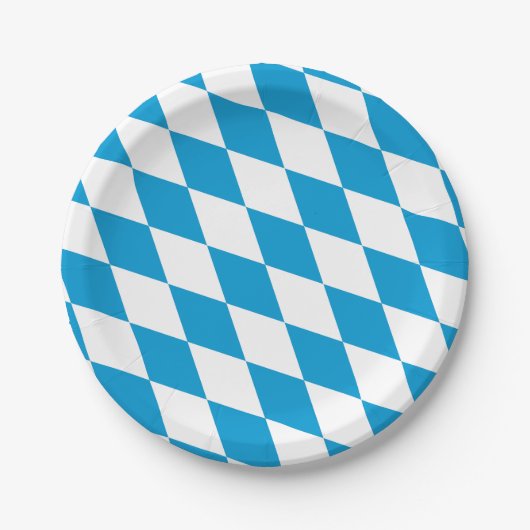青と白のバイエルダイヤモンド国旗のパターン ペーパープレート (正面)