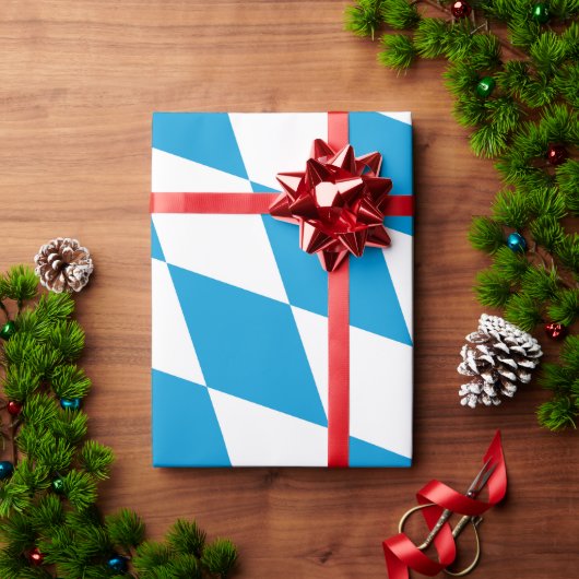 青と白のバイエルダイヤモンド国旗のパターン ラッピングペーパー (クリスマスギフト)