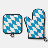 青と白のバイエルダイヤモンド国旗のパターン 鍋つかみ&鍋敷きセット (正面)