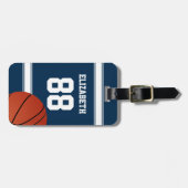 青と白のバスケッストライプトボールジャージー ラゲッジタグ (正面横)