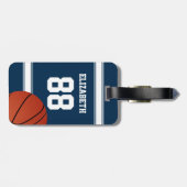 青と白のバスケッストライプトボールジャージー ラゲッジタグ (裏面横)