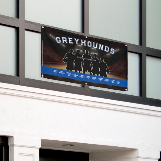 青と白のバスケットボールバナースポーツチーム 横断幕 (ビルの外側)