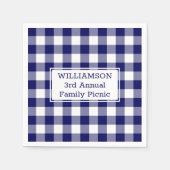 青と白のバッファローチェック名ファミリーピクニック スタンダードカクテルナプキン (正面)