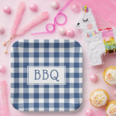 青と白のバッファローチェックBBQパーティー ペーパープレート (パーティー)