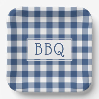 青と白のバッファローチェックBBQパーティー ペーパープレート