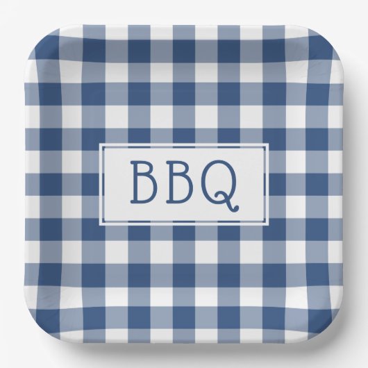青と白のバッファローチェックBBQパーティー ペーパープレート (正面)