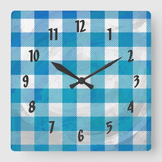 青と白のバッファロー市松模様にプライド スクエア壁時計 (正面)
