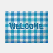 青と白のバッファロー市松模様にプライド ドアマット (正面)