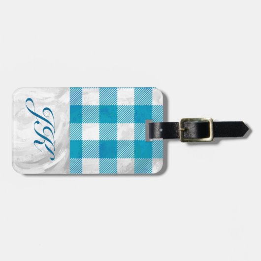 青と白のバッファロー市松模様にプライド ラゲッジタグ (正面横)