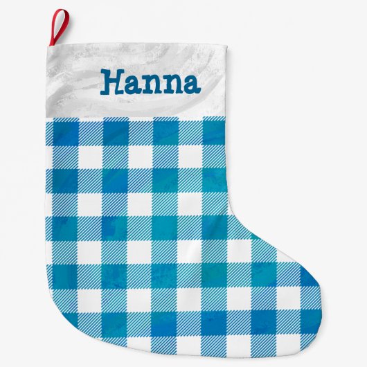 青と白のバッファロー市松模様にプライド ラージクリスマスストッキング (正面)