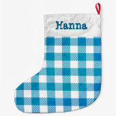 青と白のバッファロー市松模様にプライド ラージクリスマスストッキング (裏面)