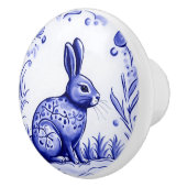 青と白のバニーラビット地中海のフォークアート セラミックノブ (右)