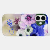 青と白のバラとアネモネの花のモノグラム Case-Mate iPhoneケース (裏面 (横))