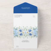 青と白のバラとダリアのウェディング オールインワン招待状 (外側)