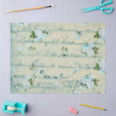 青と白のバラと書のデコパージュ 薄葉紙 (クラフト)