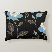 青と白のバラと金ゴールドトリム アクセントクッション (正面)