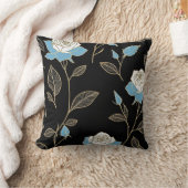 青と白のバラと金ゴールドトリム クッション (ブランケット)