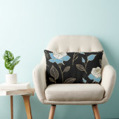 青と白のバラと金ゴールドトリム ランバークッション (椅子)