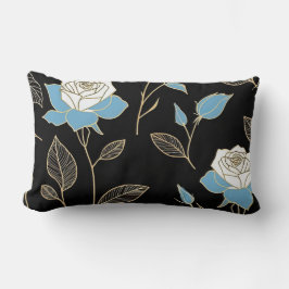 青と白のバラと金ゴールドトリム ランバークッション